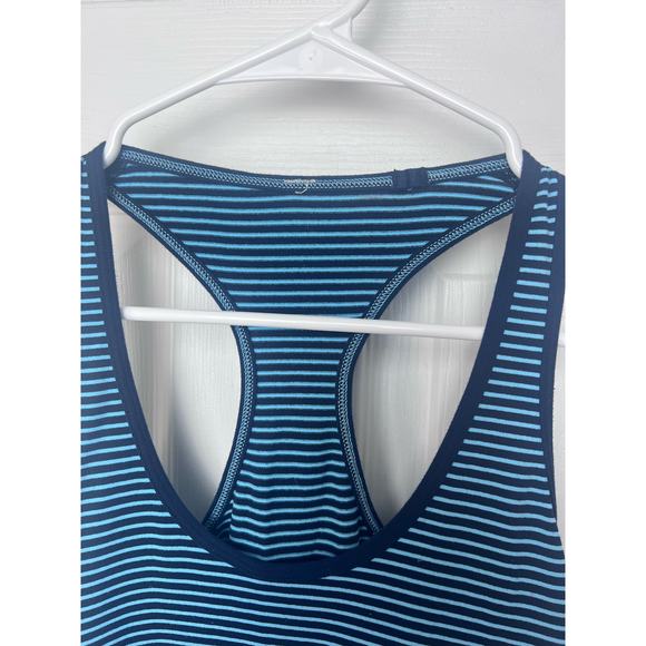Lululemon Blue, Black Striped Razor Back Tank Top, Stretchy Workout top - Picture 2 of 6